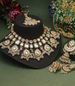 Pink & parrot green color kundan necklace set