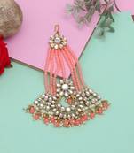 Peach color kundan maang pasa