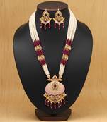 Rani color long meenakari necklace set