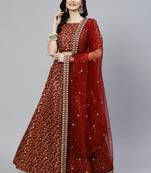 MAROON ZARI AND HEAVY SEQUINS EMBROIDERED ART SILK SEMI STITCHED WEDDING PARTY WEAR LEHENGA CHOLI WITH DUPATTA