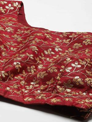 MAROON ZARI AND HEAVY SEQUINS EMBROIDERED ART SILK SEMI STITCHED WEDDING PARTY WEAR LEHENGA CHOLI WITH DUPATTA 4