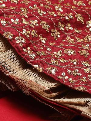 MAROON ZARI AND HEAVY SEQUINS EMBROIDERED ART SILK SEMI STITCHED WEDDING PARTY WEAR LEHENGA CHOLI WITH DUPATTA 5
