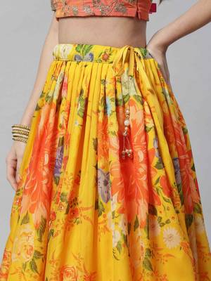 YELLOW & ORANGE COLORED DORI, ZARI, AND SEQUINS EMBROIDERED & DIGITAL FLORAL PRINTED ORGANZA PARTY WEAR LEHENGA 5