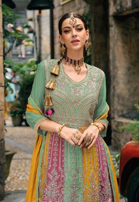 Green Embroidered Chinon Stitched Anarkali Salwar Suit With Stitched Bottom 2