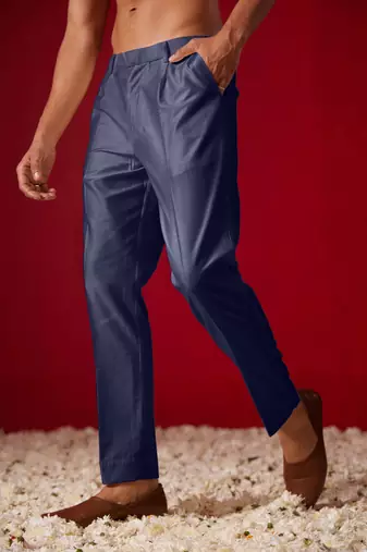 Navy Blue Viscose Pant Style Pyjama