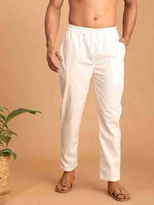 Cream Cotton Plain Pant-Style Pyajama  1