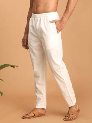 Cream Cotton Plain Pant-Style Pyajama  2