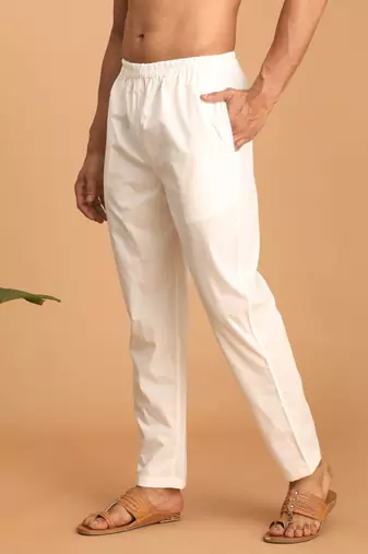 Cream Cotton Plain Pant-Style Pyajama 