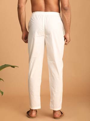 Cream Cotton Plain Pant-Style Pyajama  3