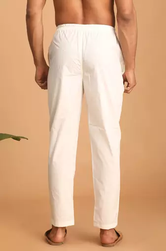 Cream Cotton Plain Pant-Style Pyajama 