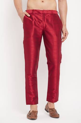 Men'S Maroon Silk Blend Pant Style Pyjama