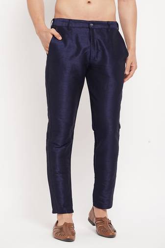 Men'S Navy Blue Silk Blend Pant Style Pyjama