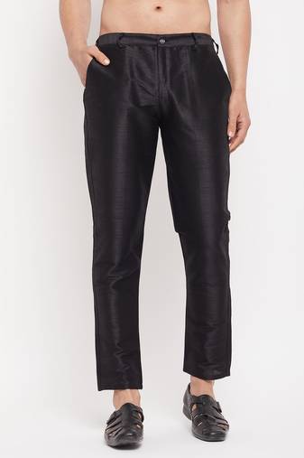 Men'S Black Silk Blend Pant Style Pyjama
