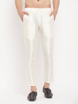 Cream Silk Blend Pant Style Pyjama 1