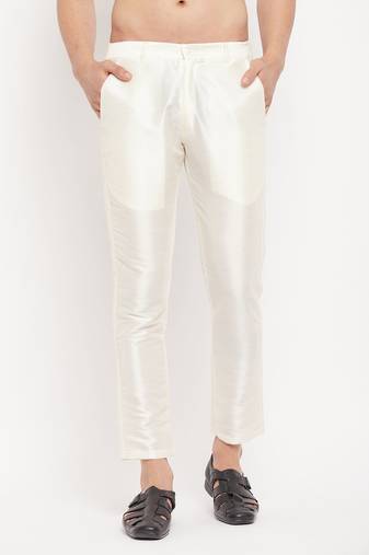 Men'S Cream Silk Blend Pant Style Pyjama