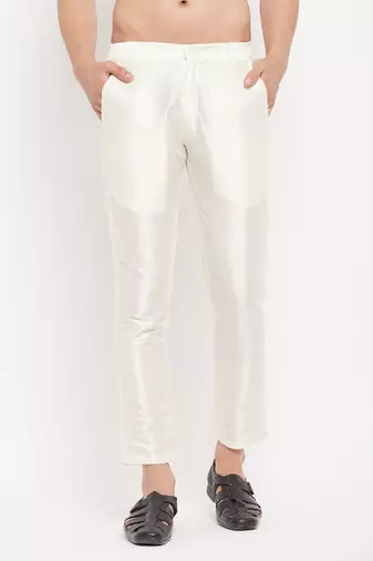 Men'S Cream Silk Blend Pant Style Pyjama