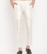 Cream Silk Blend Pant Style Pyjama