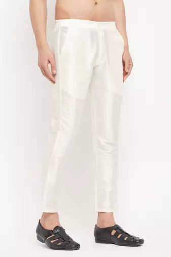 Cream Silk Blend Pant Style Pyjama