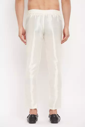 Cream Silk Blend Pant Style Pyjama