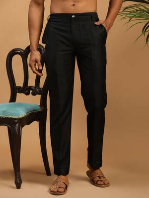 Black Viscose Plain Formal Pant 1