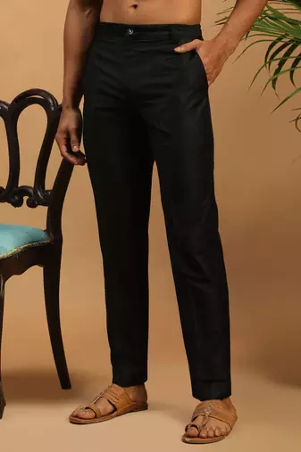 Black Viscose Plain Formal Pant