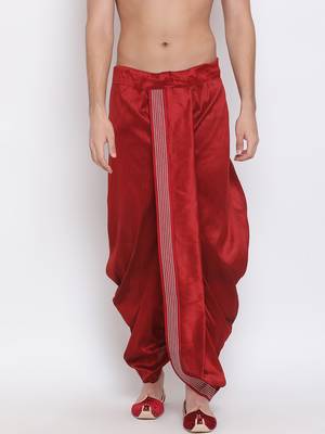 Regal Maroon Silk Blend Embroidered Dhoti Pant for Men 1