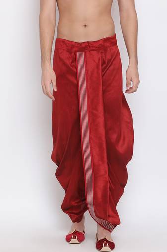 Regal Maroon Silk Blend Embroidered Dhoti Pant for Men