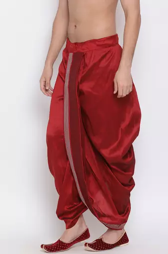 Regal Maroon Silk Blend Embroidered Dhoti Pant for Men