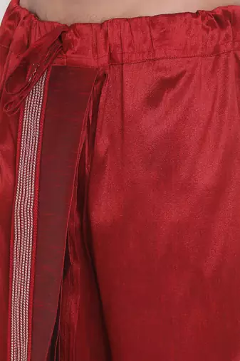 Regal Maroon Silk Blend Embroidered Dhoti Pant for Men