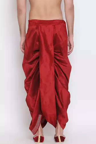 Regal Maroon Silk Blend Embroidered Dhoti Pant for Men