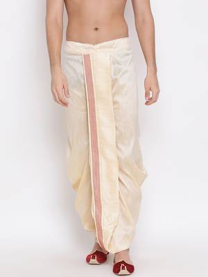 Gold Silk Embroidered Traditional Dhoti for Men 1