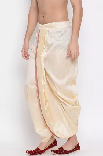 Gold Silk Embroidered Traditional Dhoti for Men