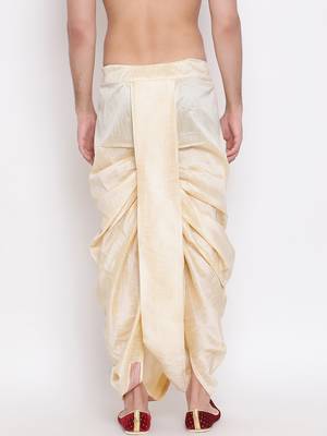Gold Silk Embroidered Traditional Dhoti for Men 4