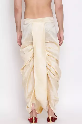Gold Silk Embroidered Traditional Dhoti for Men