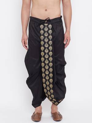 Black Silk Blend Embroidered Dhoti 1