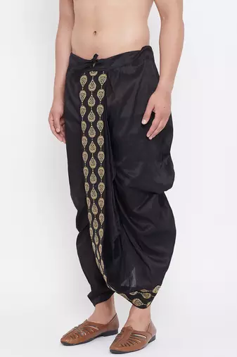Black Silk Blend Embroidered Dhoti