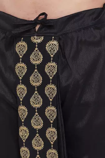 Black Silk Blend Embroidered Dhoti