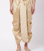 Men'S Gold Silk Blend Embroidered Dhoti