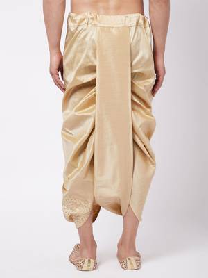 Men'S Gold Silk Blend Embroidered Dhoti 3