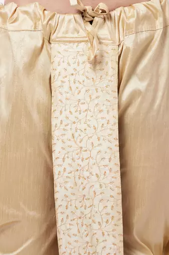 Men'S Gold Silk Blend Embroidered Dhoti