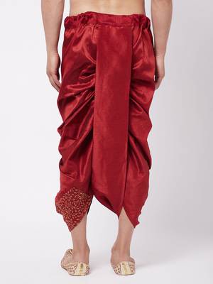 Men'S Maroon Silk Blend Embroidered Dhoti 3