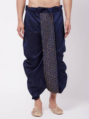 Navy Blue Silk Blend Embroidered Dhoti 1