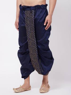 Navy Blue Silk Blend Embroidered Dhoti 2