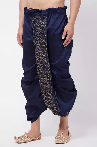 Navy Blue Silk Blend Embroidered Dhoti