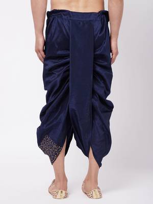 Navy Blue Silk Blend Embroidered Dhoti 3