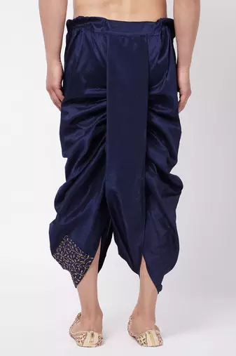 Navy Blue Silk Blend Embroidered Dhoti