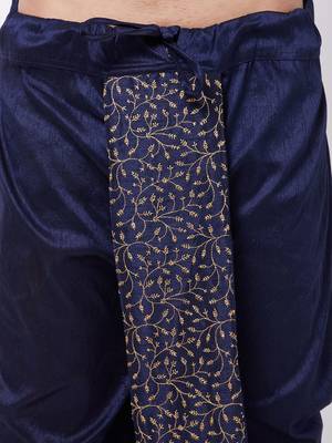 Navy Blue Silk Blend Embroidered Dhoti 4