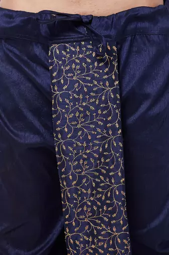 Navy Blue Silk Blend Embroidered Dhoti