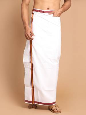 White And Maroon Dhoti Mundu Vesty 1