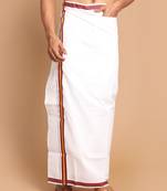 White And Maroon Dhoti Mundu Vesty